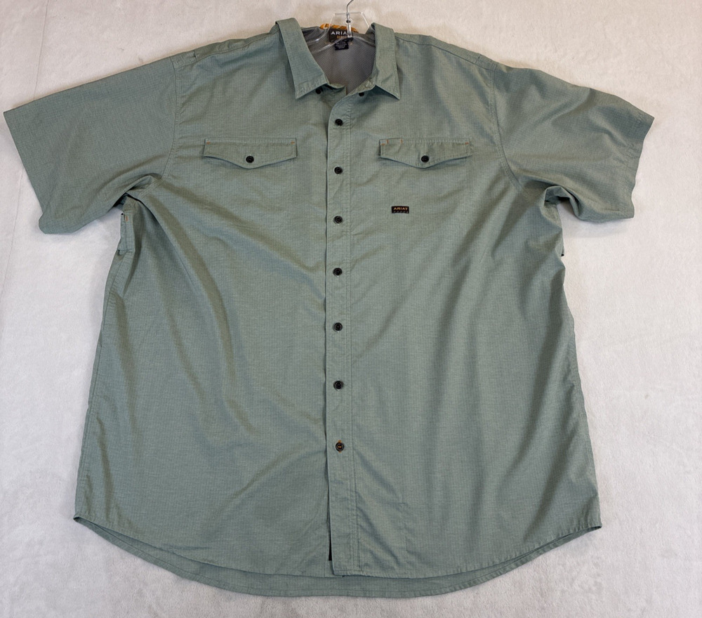 Ariat Mens 3XL Green Rebar Button Front Breathable Vented Work Wear Shirt Chrty
